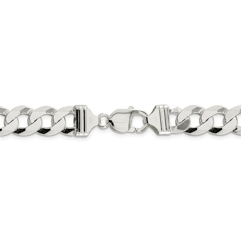 Solid 925 Sterling Silver 11.75mm Close Link Flat Curb Cuban Chain Necklace Solid 925 Sterling Silver 11.75mm Close Link Flat Curb Cuban Chain Necklace